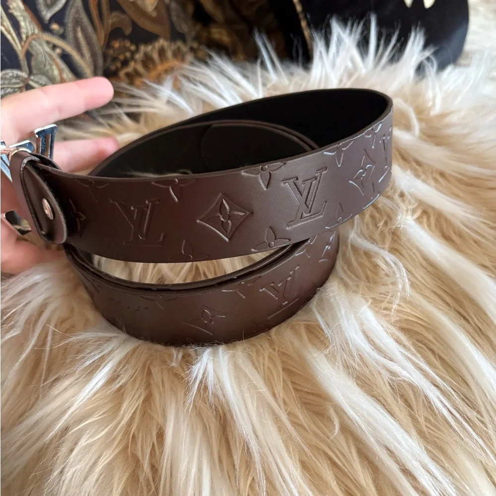 Brown leather Belt with Silver removable Buckle